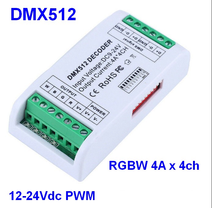 DMX Dimmer RGBW 12-24V PWM 4 Channel x 4 Amp - Clicca l'immagine per chiudere